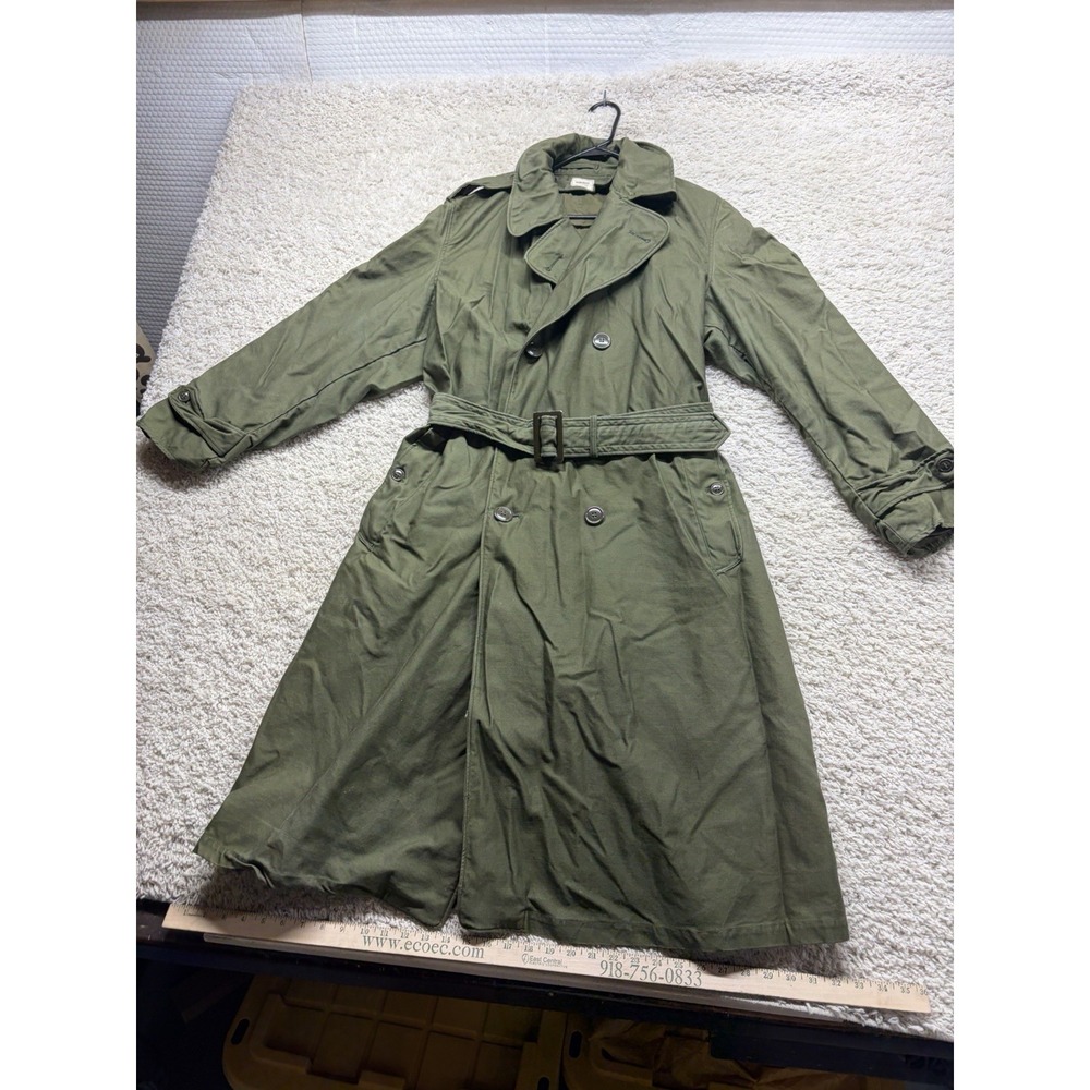 Military OD Green Double Breasted Long Trench Coat Medium-regular Great Cond